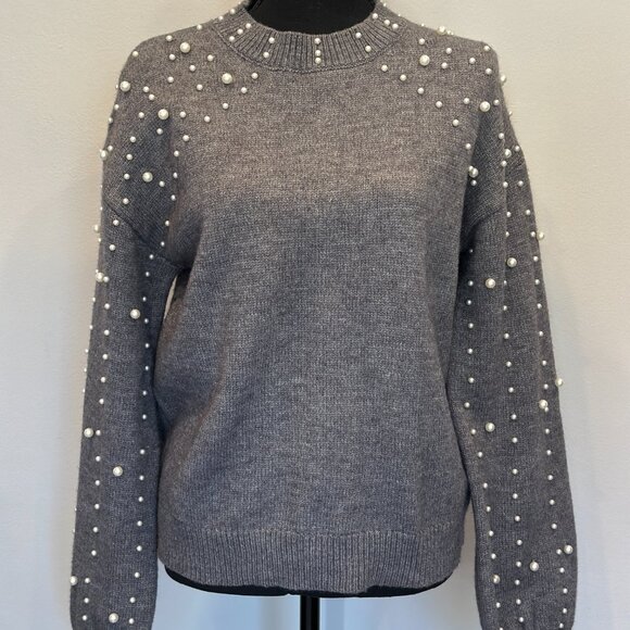 Grey Sweater with White Pearls - $30 - Picture 1 of 6